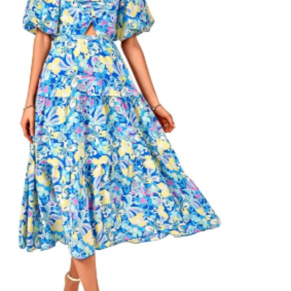 BTFBM Dresses & Skirts - NWT BTFBM Floral Boho Maxi Dress Puff Sleeve Smocked Back Size L Summer Beach